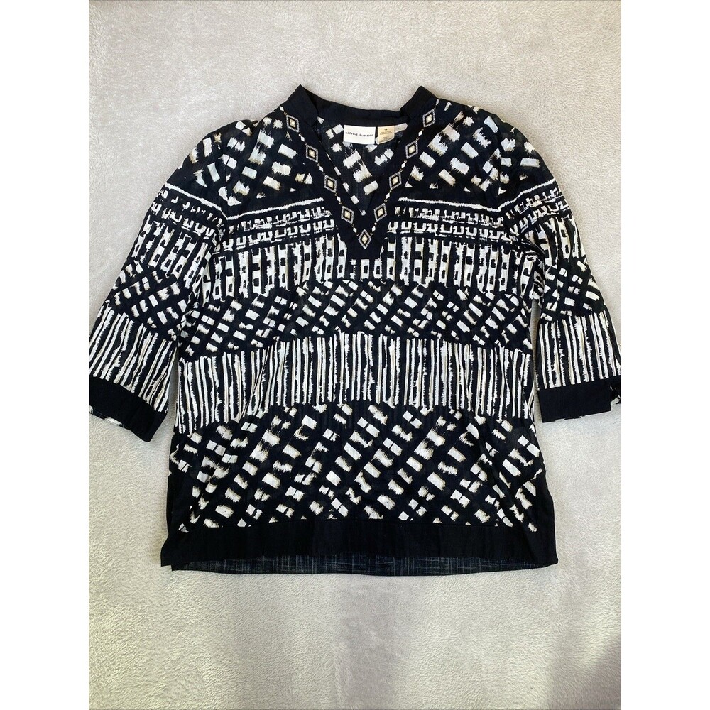 Alfred Dunner Popover Shirt Women's 18 cotton Black chic v-neck lightweight